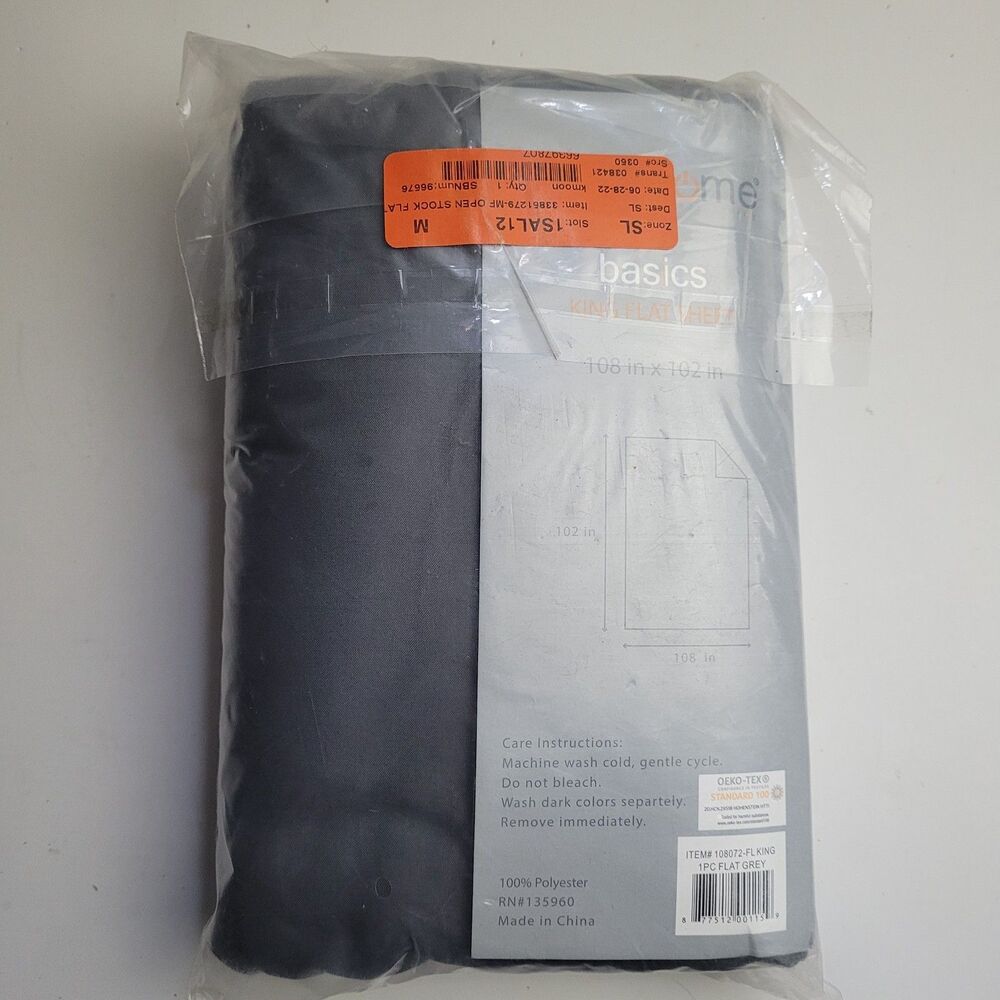 NEW Swift Home King Flat Sheet '108 x 102' Flat Gray Color